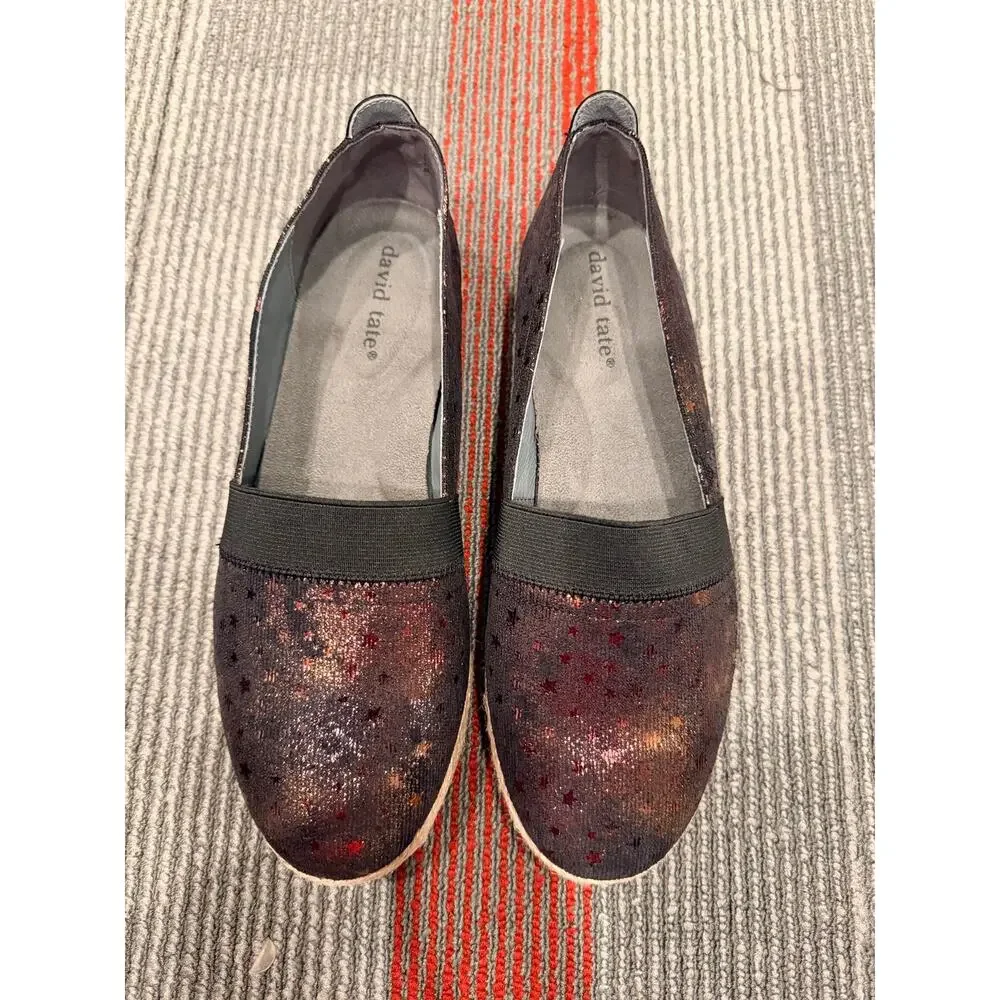 New David “Grin” Tate Metallic Star Slip-On Espadrille Flats Women’s Size 8 Wide